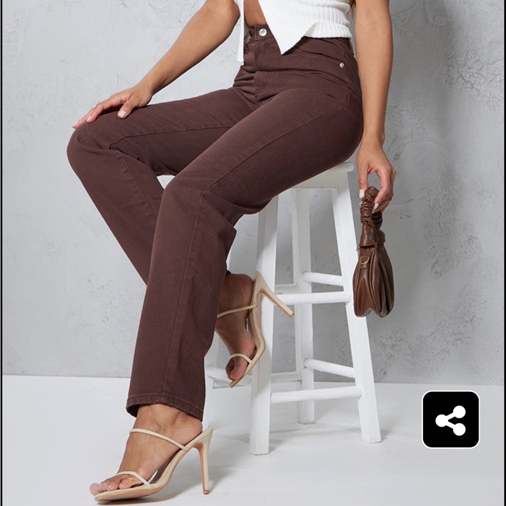 PLT Brand New with tags chocolate high wastes straight leg jeans.